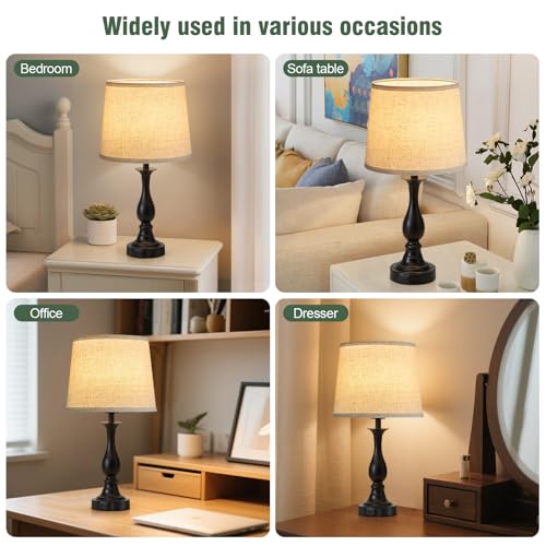 Bedside Table Lamp Touch Control Bedroom Lamps with USB A + C Charging Port 3 Way Dimmable Touch Lamps for Nightstand Living Room Bedroom Dorm Home Office Reading (2 Count)