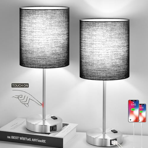 Set of 2 Touch Control Table Lamps with 2 USB & AC Outlet (2 Count)
