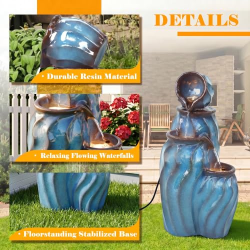 Faux Ceramic Outdoor Water Fountain with LED Lights