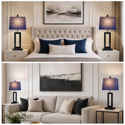 Blue Bedside Table Lamp Set of 2 (2 Count)