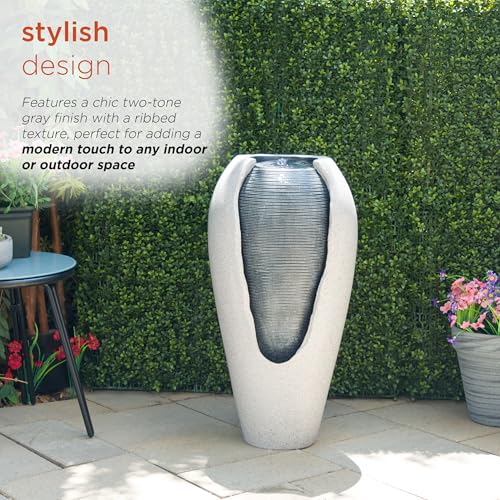 29" Tall Two Tone Ribbed Jar Floor Fountain with LED Lights