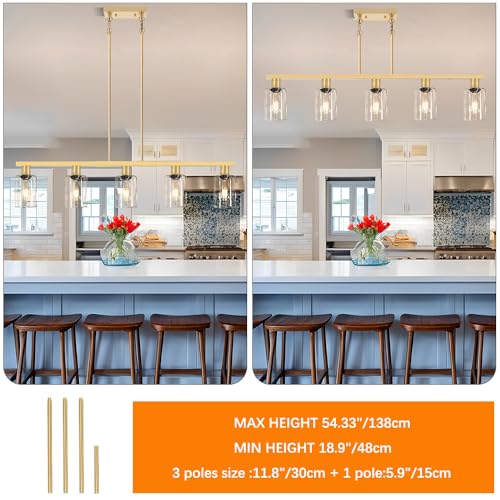 5 Light Kitchen Island Lighting Gold Adjustable Chandelier