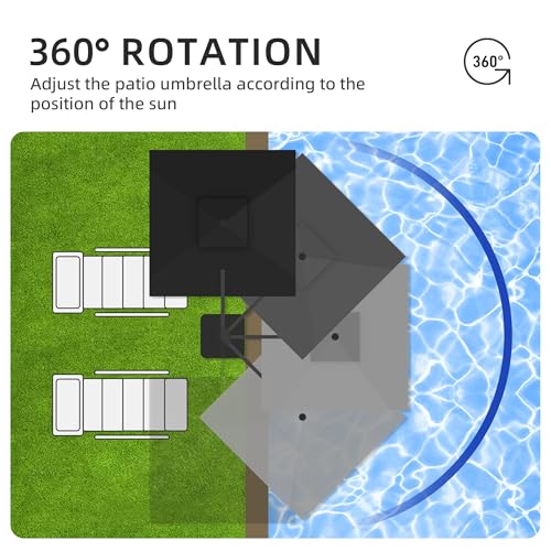 9x9 FT Cantilever Offset Patio Umbrella with Lights & Base