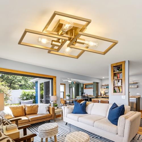 Gold Industrial Semi Flush Mount Ceiling Light Kitchen Light Fixtures 4