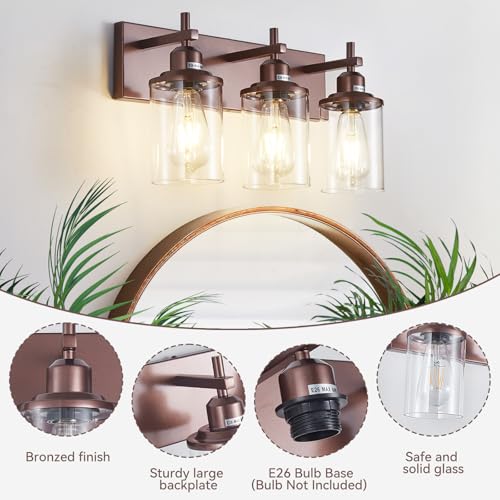 3 Light Bronze Bathroom Light Fixtures Over Mirror