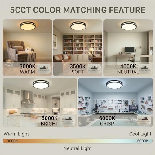 16inch LED Flush Mount Ceiling Light Fixture Dimmable Matte Black (2 Count)