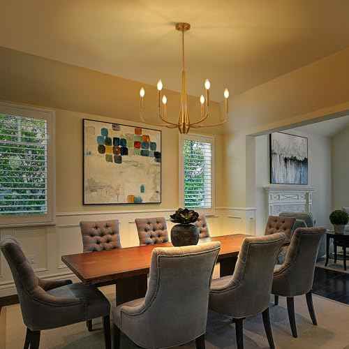 Gold Chandelier Light Fixture, 6-Light Modern Farmhouse Kitchen Chandeliers Over Table Hanging, Industrial Metal Chandeliers for Dining Room Entryway Bedroom Living Room Foyer Hallway