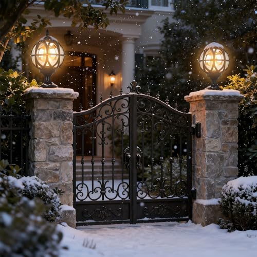 Outdoor Post Light Fixture Hardwired Column Lights with Amber Glass Globe