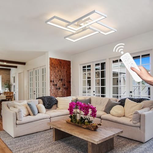 Modern LED Ceiling Light Fixture White Flush Mount Ceiling Light Dimmable 26" Bedroom Lights for Ceiling with Remote Control 48W Kitchen Ceiling Light Fixtures for Hallway 3000K