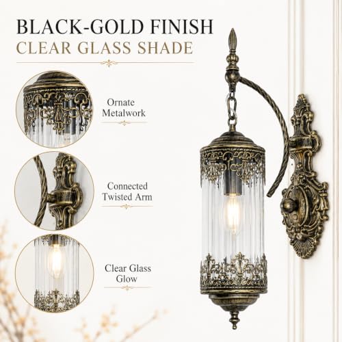 Rustic Gothic Plug in Wall Sconce with Glass