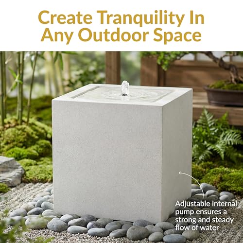 Sunnydaze 17.5" Modern Square Bubbler Fountain with LED Light & Pump