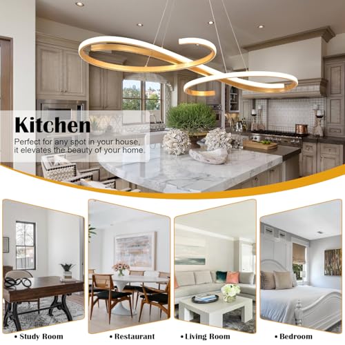 59.05" Gold Led Chandelier for Dining Room Dimmable Modern LED Pendant Chandelier with Remote Control