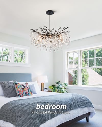 Modern Tree Branch Crystal Chandelier Luxury Black Crystal Pendant Lighting 30" Contemporary 10