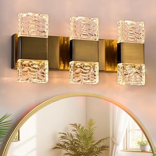3 Light Modern LED Vanity Light Bar with Crystal Column Brass 24W