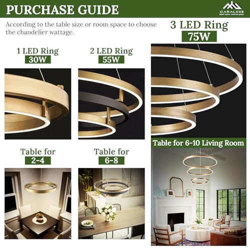 LED 3 Ring Chandelier Gold Brass Dimmable Modern Pendant Light