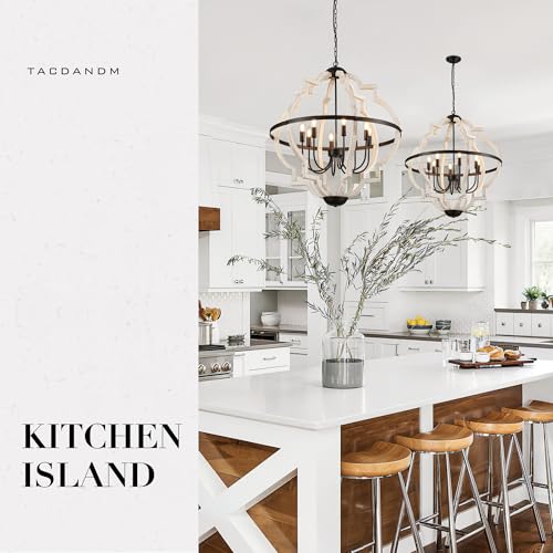 8 Light White Wood Farmhouse Chandelier for Dining Room