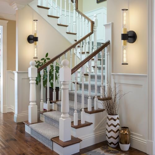 Hardwired Black Gold Vanity Light Clear Glass Wall Sconce