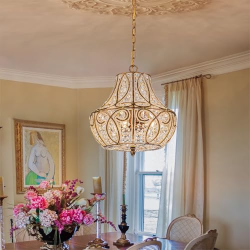 4 Light Antique Gold Gourd Beaded Chandelier