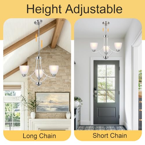 3 Light Contemporary Chandeliers Brushed Nickel Modern Light Fixtures Ceiling Hanging Classic Pendant Lighting for Foyer Bedroom Dining Room Bathroom