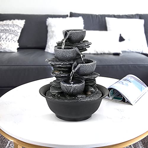 10.6inch Rock Indoor Water Fountain Zen Meditation Tabletop Fountain with LED Light for Home Office Bedroom