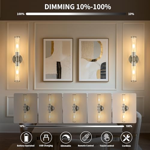 Nickel Wireless Battery Operated Wall Sconces with Remote Control