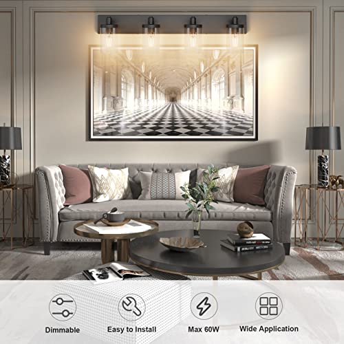 Bathroom Vanity Light Farmhouse 4 Light Matte Black Vanity Lighting Fixtures with Clear Glass Shade