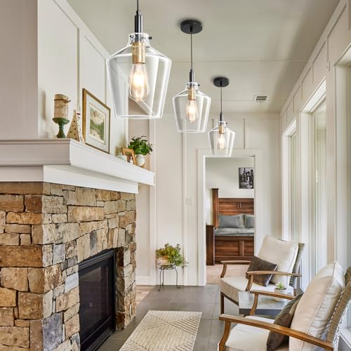 Glass Pendant Lighting for Kitchen Island 1 Pack Black Gold Clear 8 Inch