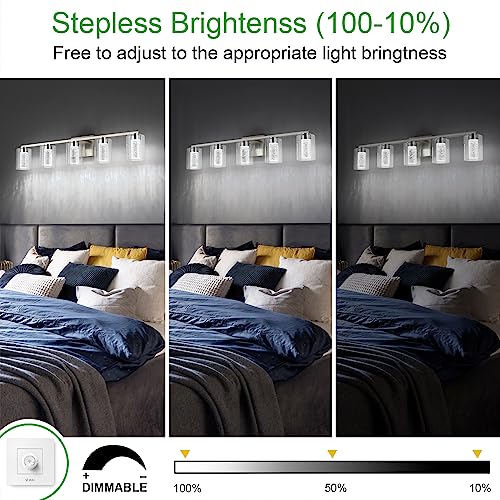 5 Light Brushed Nickel Vanity Light with 3 Color Modes