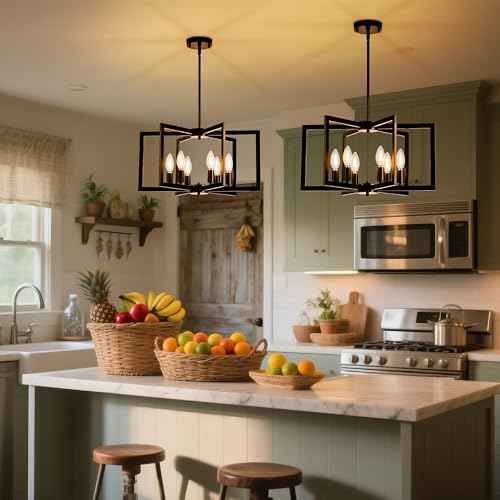 Matte Black Modern Chandelier 6-Light, Geometric Pendant Light Fixture with E12 Candelabra Base (Bulbs NOT Included), Open Frame Hanging Lighting for Dining Room, Kitchen Island, Foyer and Living Room