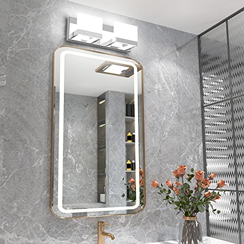 2 Lights Modern Chrome LED Vanity Light for Bathroom Wall Light Up and Down LED Bathroom Light Fixtures Over Mirror