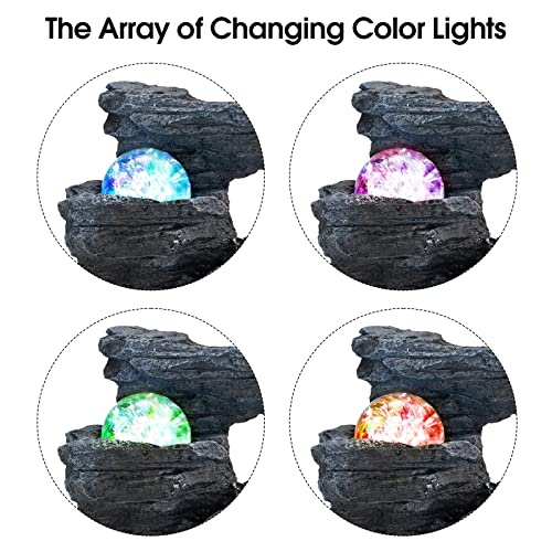 Table Top Fountain Spin Ball Rock Waterfall Fountain Office Table Top Fountain Includes Many Natural River Rocks Decorated with Colorful Lights and Rollers 9.05" L x 6.95" W x 10.25" H