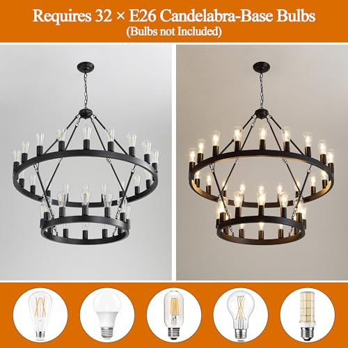 2 Tier Black Wagon Wheel Chandelier