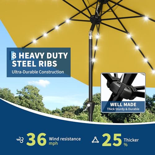 10FT Solar Patio Umbrella with 32 LED Lights