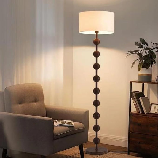 Wabi-sabi 63" Round Fabric Floor Lamp Walnut Iron Floor Light Cloth Standing Lamp with E26 Dimmable Spherical Body Tall Light for Living Room Bedroom Study Office