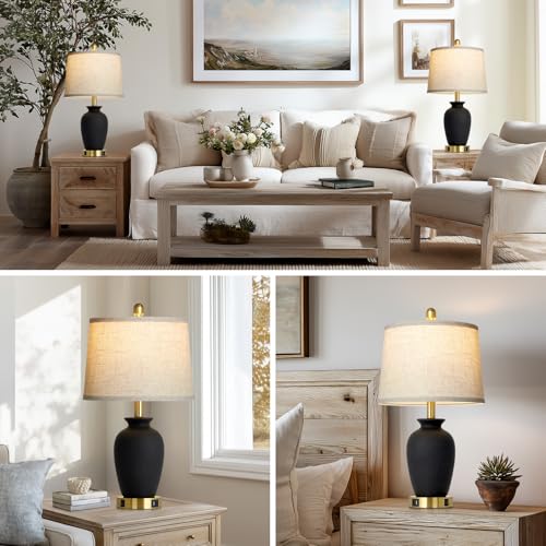 23" Set of 2 Black Ceramic Farmhouse Table Lamp with Ginger Jar Design (2 Count)