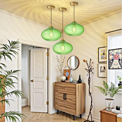 11in Gold Pendant Lights Kitchen Island with Green Glass Shade 1Pack