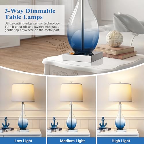 27" Navy Blue Bedside Desk Lamps for Nightstand Decorations (2 Count)