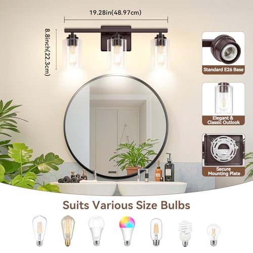 19" Brown Modern Vanity Lights Over Mirror with Clear Glass Shades