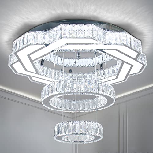 22.5" Crystal Chandeliers Living Room Modern Chandelier Crystal Ceiling Light LED 2 Rings Pendant Light Flush Mount Chandelier for Bedroom Dining Room Entryway