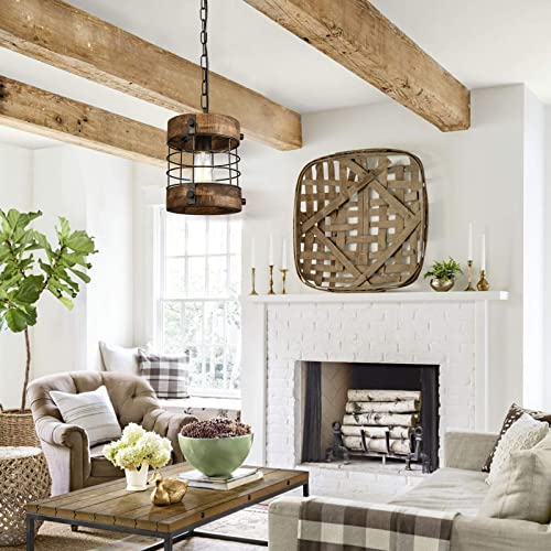 Retro Industrial Metal and Wood Farmhouse Chandeliers