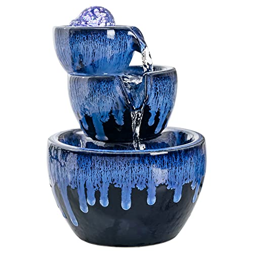 Ceramic Tabletop Fountain with Ball for Indoor Table Desk Office Home Decoration