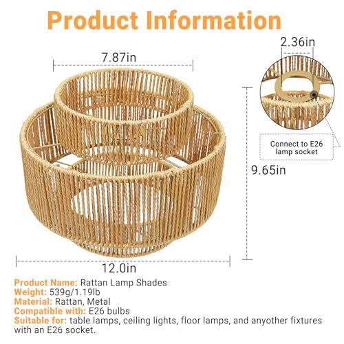Hanging Light Lamp Shades Boho Rattan Lamp Shades