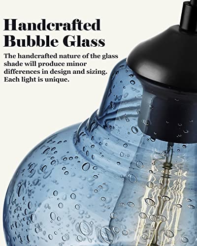 8 Inch Pendant Light for Kitchen Island Modern Blue Hand Blown Bubble Glass Pendant Lighting Hanging Light fixtures for Dining Room Bar Bedroom Living Room