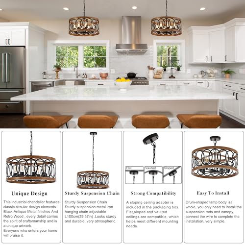 8 Light Farmhouse Drum Pendant Light