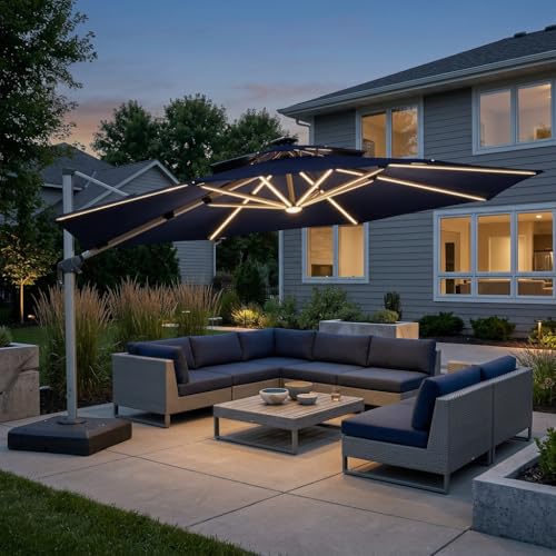 Cantilever Umbrella 13ft Solar LED Light Double Top