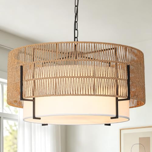 6 Light Large Rattan Chandelier