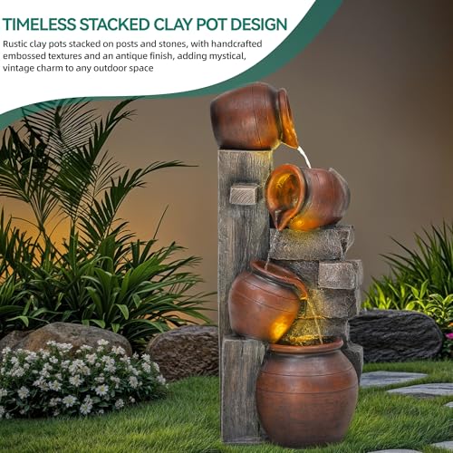 AUTODAYA 31.5" H Outdoor Water Fountain with LED Lights