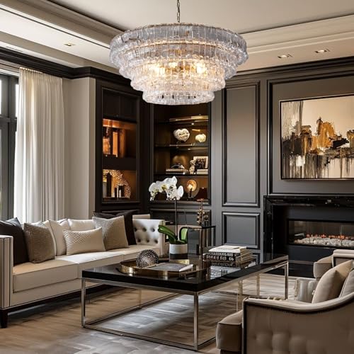 Clear Glass 36 inch Round Chandelier for Dining Room