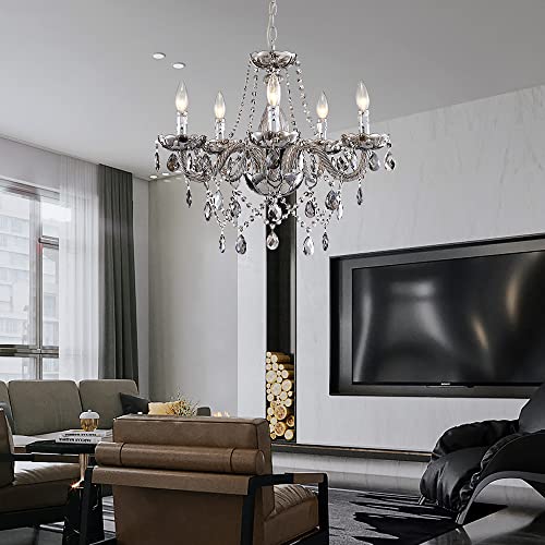 Saint Mossi Smoky Gray Crystal Chandelier with 5 Lights for Dining Room