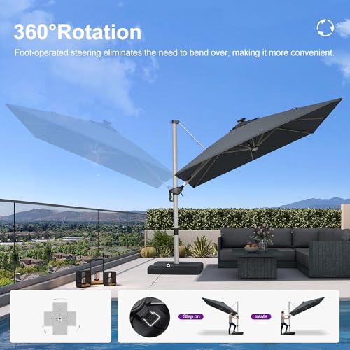 Cantilever Umbrella 9' X 9' Solar LED Light Patio Deck